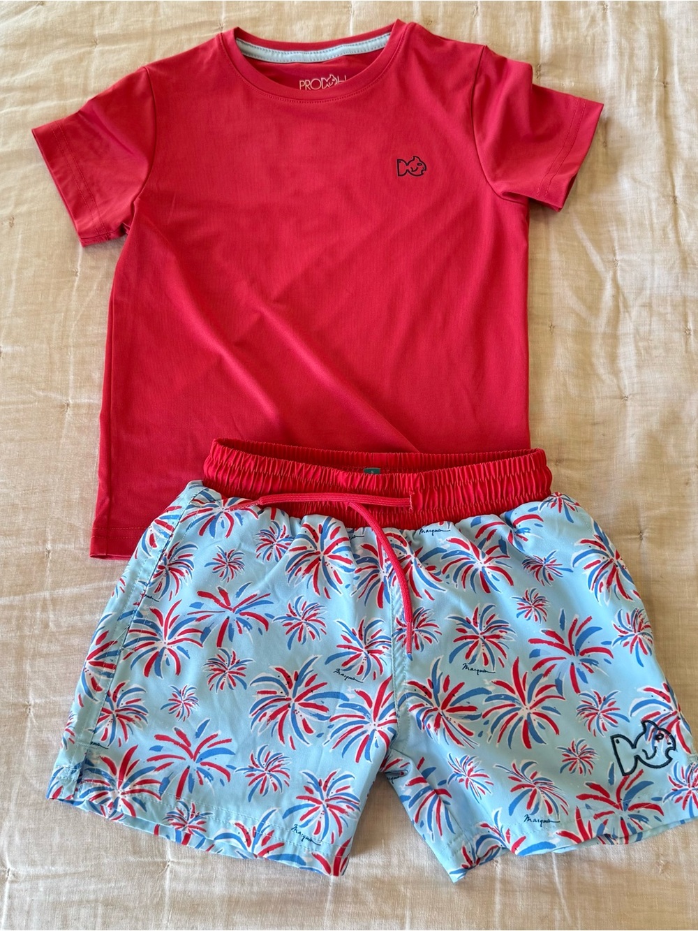 Prodoh Red Palm Graphic Tee & Light Blue Firework Shorts Set